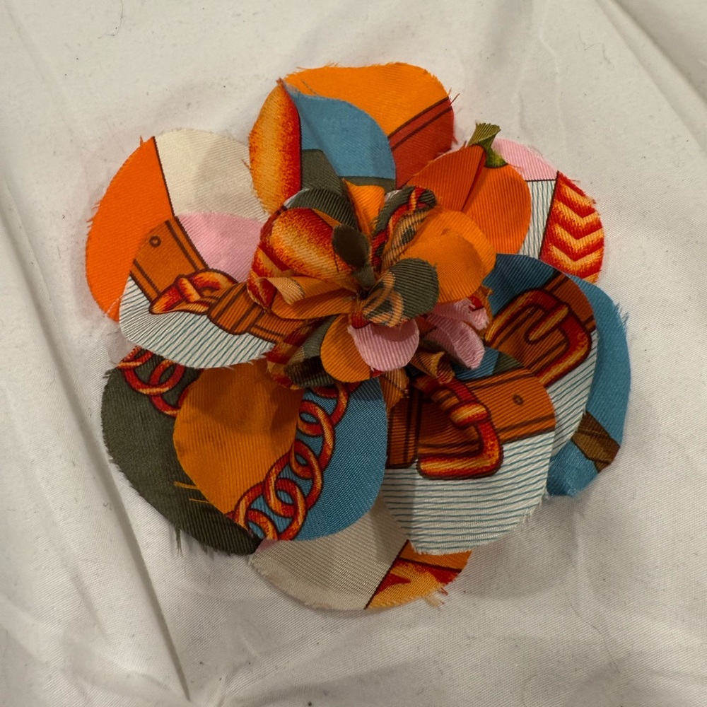 Hermes silk flower brooch or hair pin